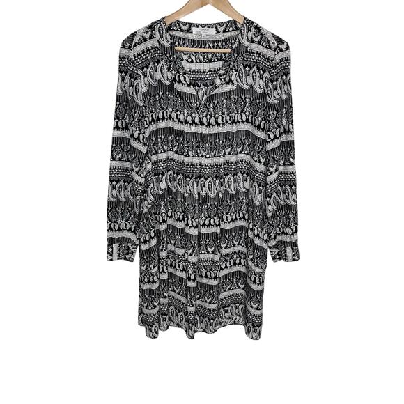 Thakoon Collection Womens Paisley Mini Dress 6 Black Long Sleeve V Neck Pullover - Picture 3 of 12